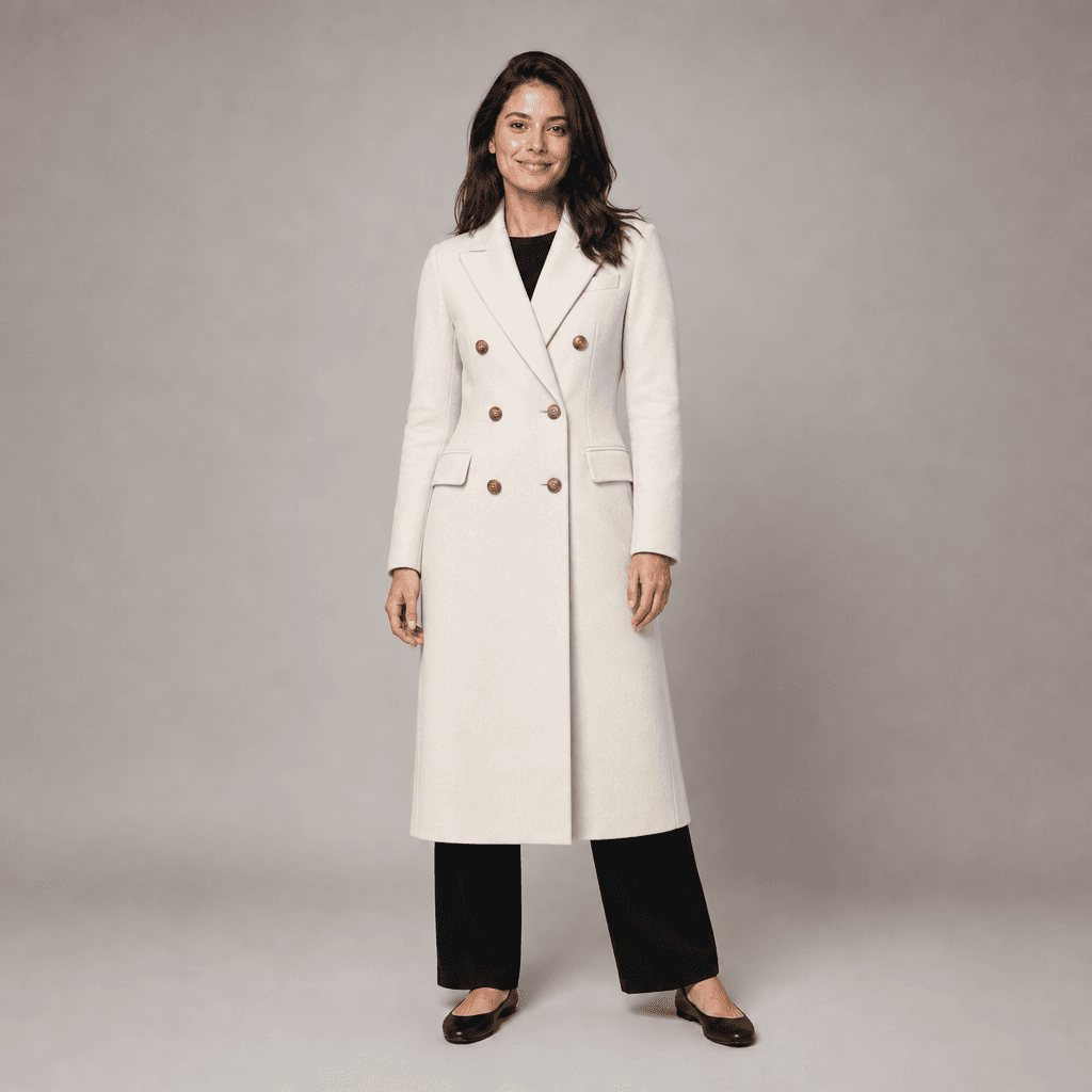 The shoot: The same woman, wearing that exact coat. About a minute later.